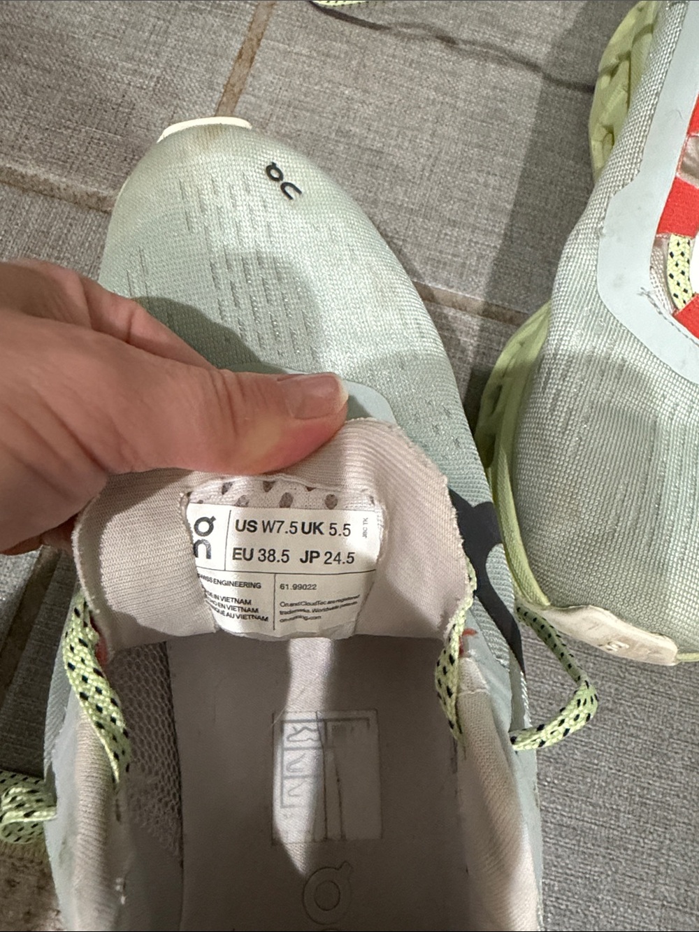 On Running Cloudmonster Sneakers - Light Gray, Neon Lime & Red Accents - Picture 5 of 6